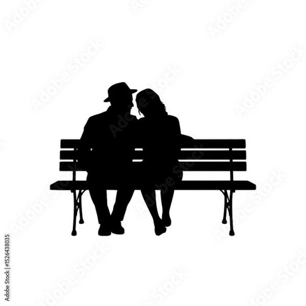 Fototapeta A couple is sitting closely on a bench, their silhouettes suggesting a moment of quiet connection