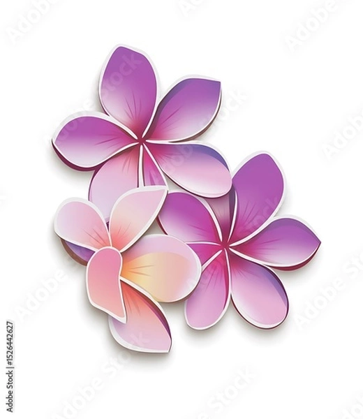 Obraz Vector sticker, a simple design of frangipani flowers in purple and pink on a white background