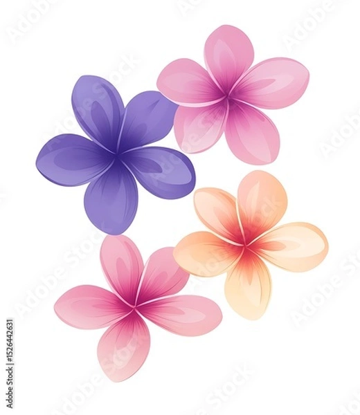 Obraz Vector sticker, a simple design of frangipani flowers in purple and pink on a white background