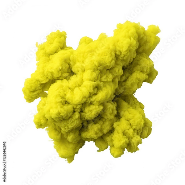 Fototapeta A vibrant yellow smoke cloud isolated on a white background, perfect for artistic backgrounds or graphic design elements.