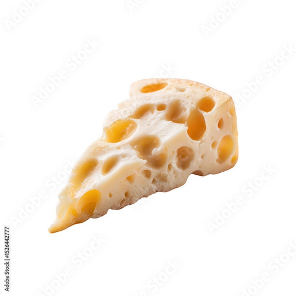 Fototapeta A wedge of Swiss cheese with holes, showcasing its creamy texture and distinctive flavor, perfect for adding to dishes or enjoying as a snack.