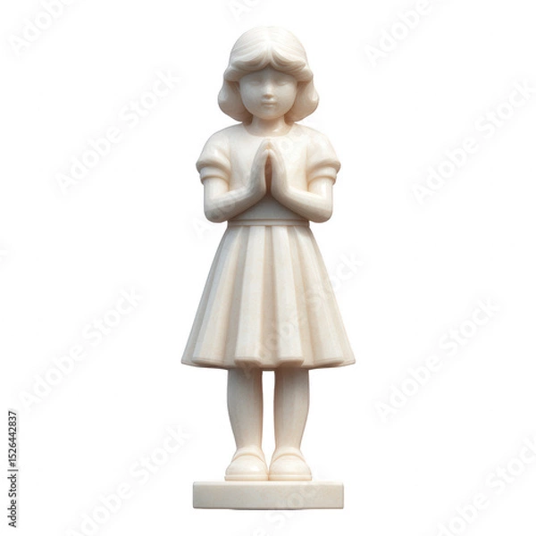 Fototapeta A white sculpture of a girl with clasped hands, standing gracefully. Ideal for themes of innocence and spirituality, displayed on a clean, isolated background.