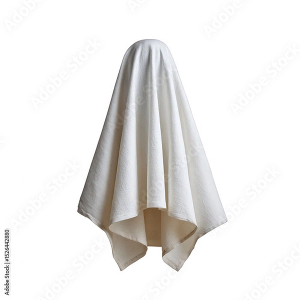 Fototapeta A white sheet draped elegantly, creating a ghostly silhouette against a white background. Perfect for Halloween or themed decor. A creative representation of whimsy and fun.