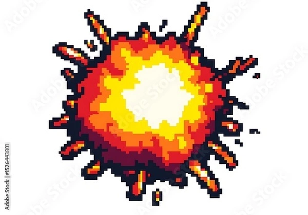 Obraz 8-bit pixel art logo of an explosion, white background