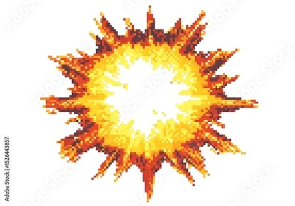 Obraz 8-bit pixel art logo of an explosion, white background