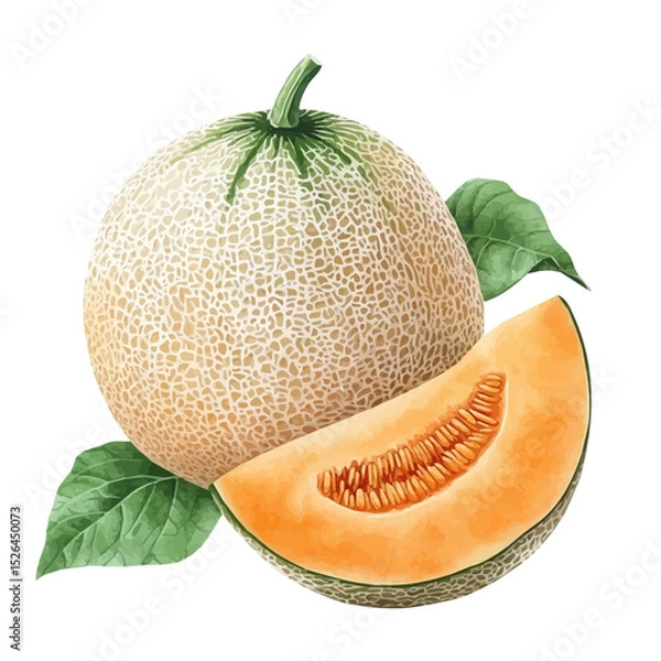Fototapeta watercolor of Cantaloupe, vector high quality, isolated on a white background.
