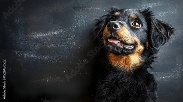 Fototapeta Friendly dog drawn on a blackboard with chalk
