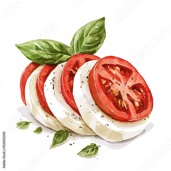 Fototapeta watercolor vector of Caprese Salad, high quality, isolated on a white background.