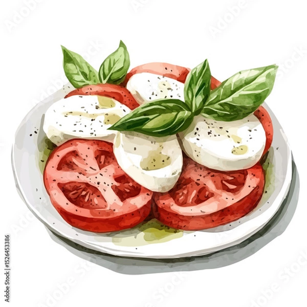 Fototapeta watercolor vector of Caprese Salad, high quality, isolated on a white background.
