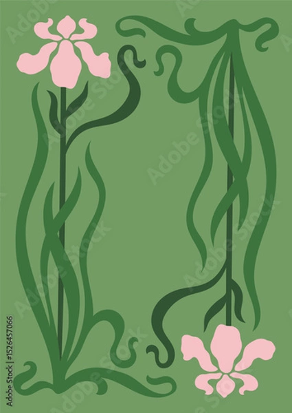 Fototapeta Art Nouveau style illustration vector poster. Vintage print design with whimsical flowers frame