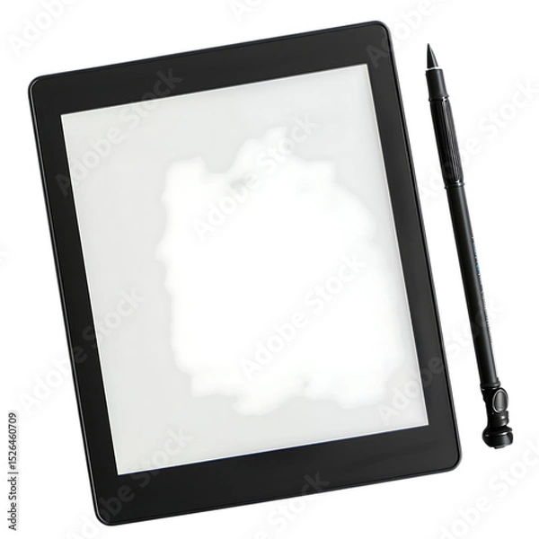 Fototapeta A sleek black ereader and stylus lie isolated on transparent background, ready for digital creation