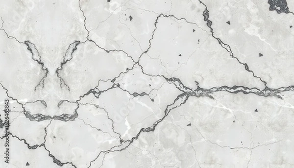 Fototapeta Grey-veined off-white marble texture with irregular cracks and patterns, close-up shot