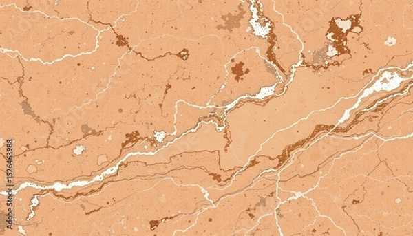 Fototapeta Mottled peach surface with wavy, meandering, light-colored veins crossing diagonally