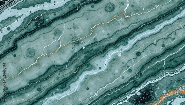Fototapeta Teal and blue swirling pattern with golden threads, resembling polished stone or mineral formations close up