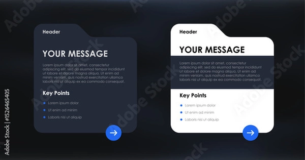 Fototapeta Elegant Dark and Light Mode Message Card Templates with Key Points for Professional Presentations