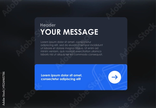 Fototapeta Modern UI Design Template with Header and Message Placeholder - Blue and Dark Theme