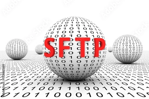 Fototapeta SFTP conceptual sphere binary code 3d illustration