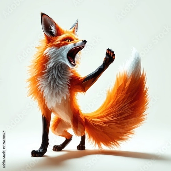 Obraz Low poly fox, Close-up of fox, surprised animal, fox on a white background