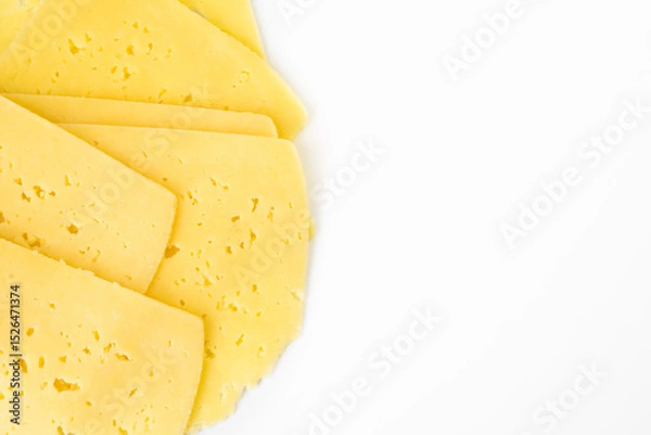 Fototapeta Cheese slices isolated on white background with copy space.