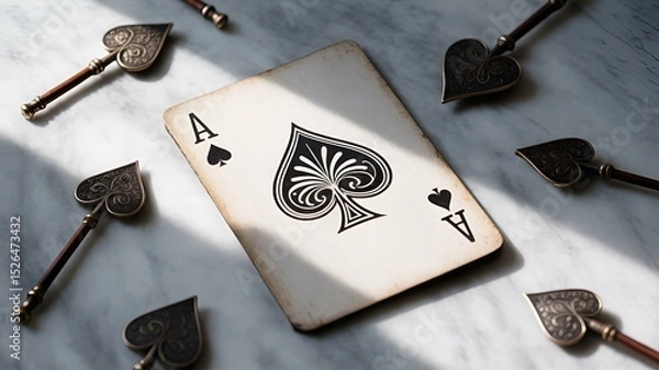 Obraz This captivating image features the Ace of Spades card placed on a marbled surface, evoking a sense of mystery and intrigue.
