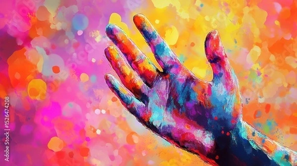Obraz Hand gesturing joyfully against abstract colorful background