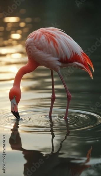 Obraz Flamingo drinking water in serene outdoor setting