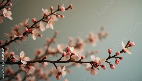Obraz Flowering branch with pink petals near window indoors