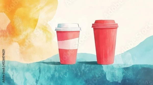 Obraz Two disposable cups in serene outdoor abstract landscape