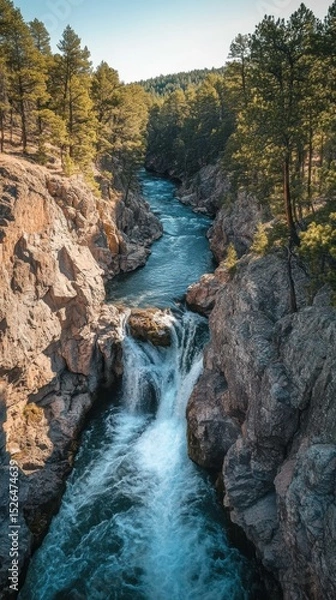 Obraz Majestic waterfall flowing through river gorge in mountainous nature