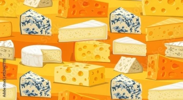 Fototapeta Delicious Cheese Variety A Colorful Pattern of Different Cheese Types