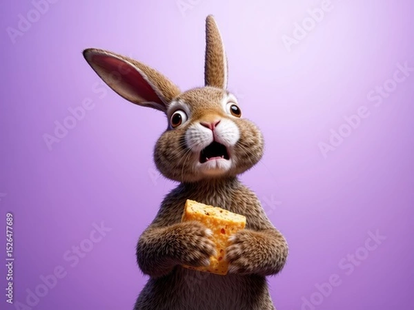 Obraz Surprised animal, rabbit in the wild, low-poly rabbit images, dog on a purple isolated background