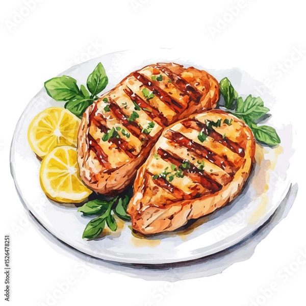Fototapeta watercolor of Chicken Steak, vector high quality, isolated on a white background.