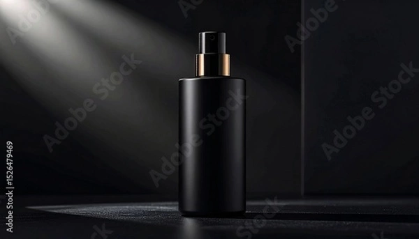 Fototapeta 高級感あるマット黒ボトルとダーク背景のモックアップ