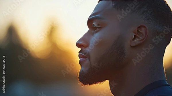 Fototapeta Thoughtful Man with a Beard at Sunset