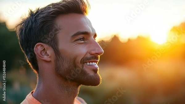 Fototapeta Thoughtful Man with a Beard at Sunset