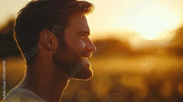 Fototapeta Thoughtful Man with a Beard at Sunset