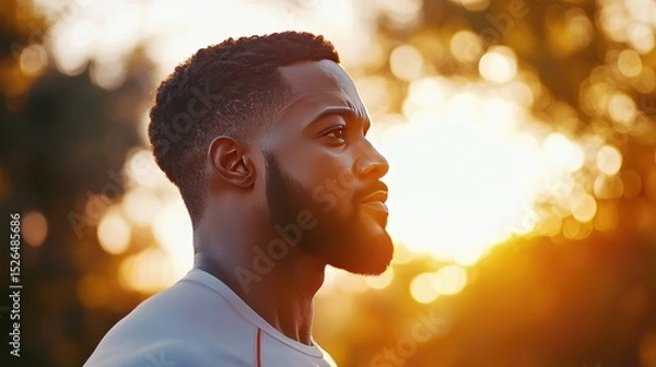 Fototapeta Thoughtful Man with a Beard at Sunset