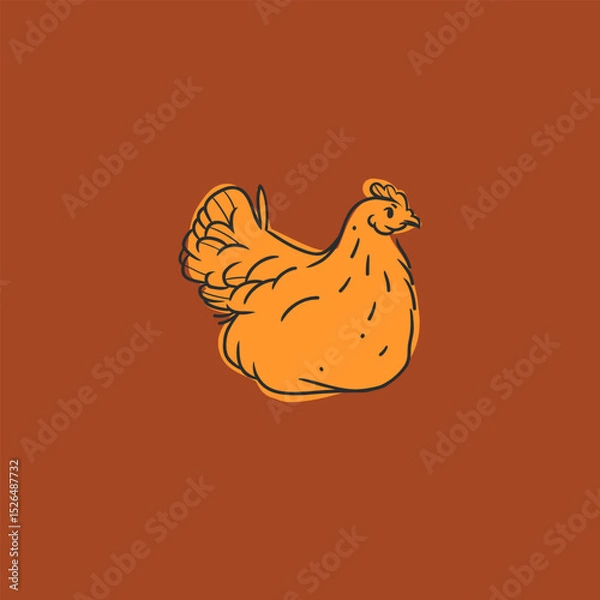 Fototapeta Hand drawn abstract vector graphic illustration collection with cute, stylized domestic animals rooster and hen character.Trendy modern farm design concept.Vector line farm animal symbol. animal icons