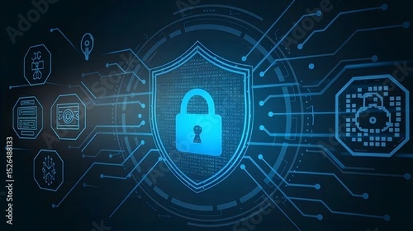 Fototapeta Cybersecurity Shield with Digital Lock Icons