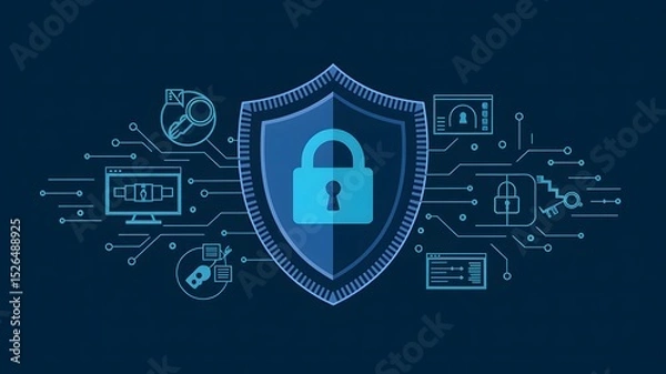 Fototapeta Cybersecurity Shield with Digital Lock Icons