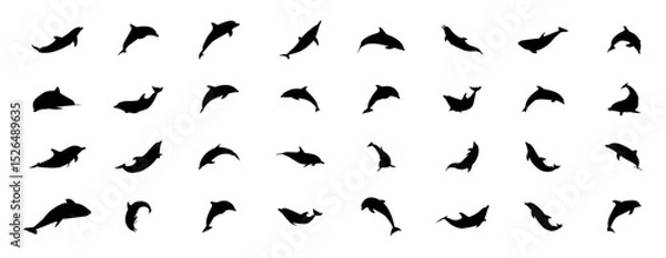 Obraz Dolphin Silhouette Vector Illustration for Marine and Ocean. Themed Design Projects, set of dolphin illustration vector white background, VECTOR ILLUSTRATION