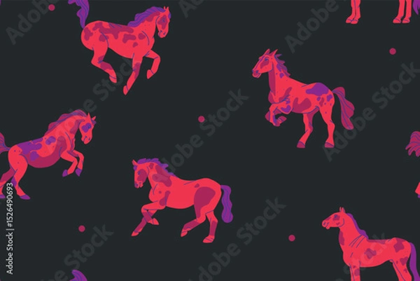 Fototapeta Hand drawn abstract vector clipart illustration seamless pattern with color adorable cute, stylized horse character.Trendy modern kids design concept.Vector cartoon fairytale animals symbol.