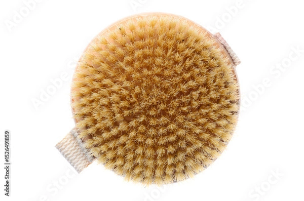 Fototapeta Used round carpet cleaning brush with worn bristles isolated on white background