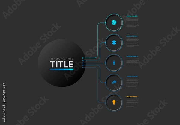 Fototapeta Minimal Dark Infographic Template with Vertical Steps