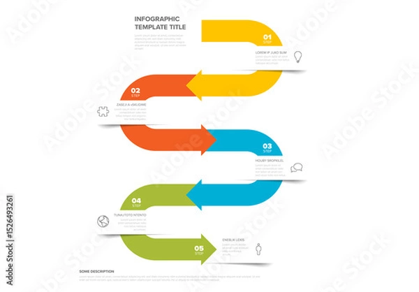 Fototapeta Infographic Template - 5 Steps Timeline Flow Chart Design