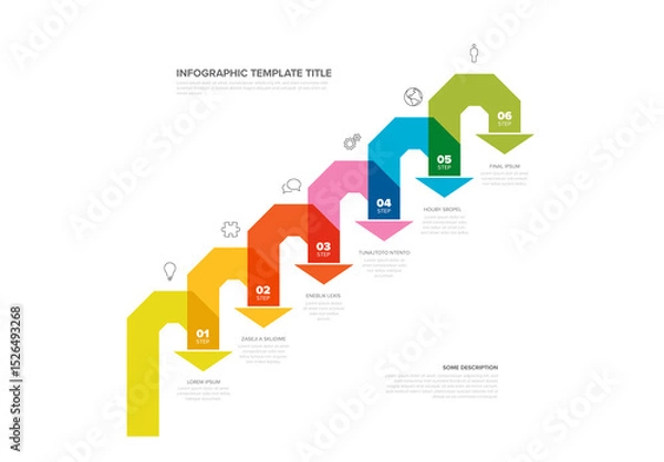 Fototapeta Colorful 6 Step Infographic Template with Icons