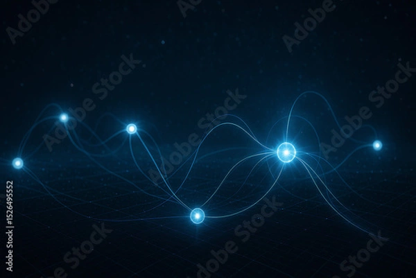 Fototapeta A glowing network of interconnected nodes on a dark futuristic background, symbolizing data flow, technology, and digital connectivity.