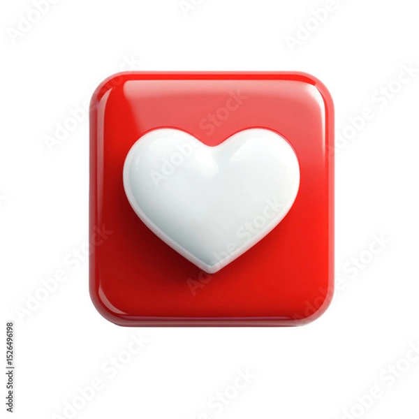 Obraz Stylized red button with a glossy white heart conveys digital affection