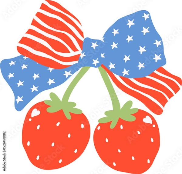 Obraz Cute Coquette 4th of July strawberries with bow