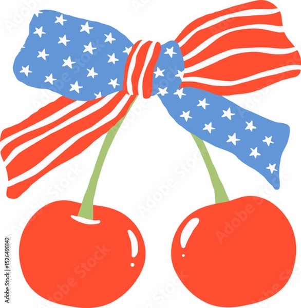Obraz Retro Coquette 4th of July cherries with bow